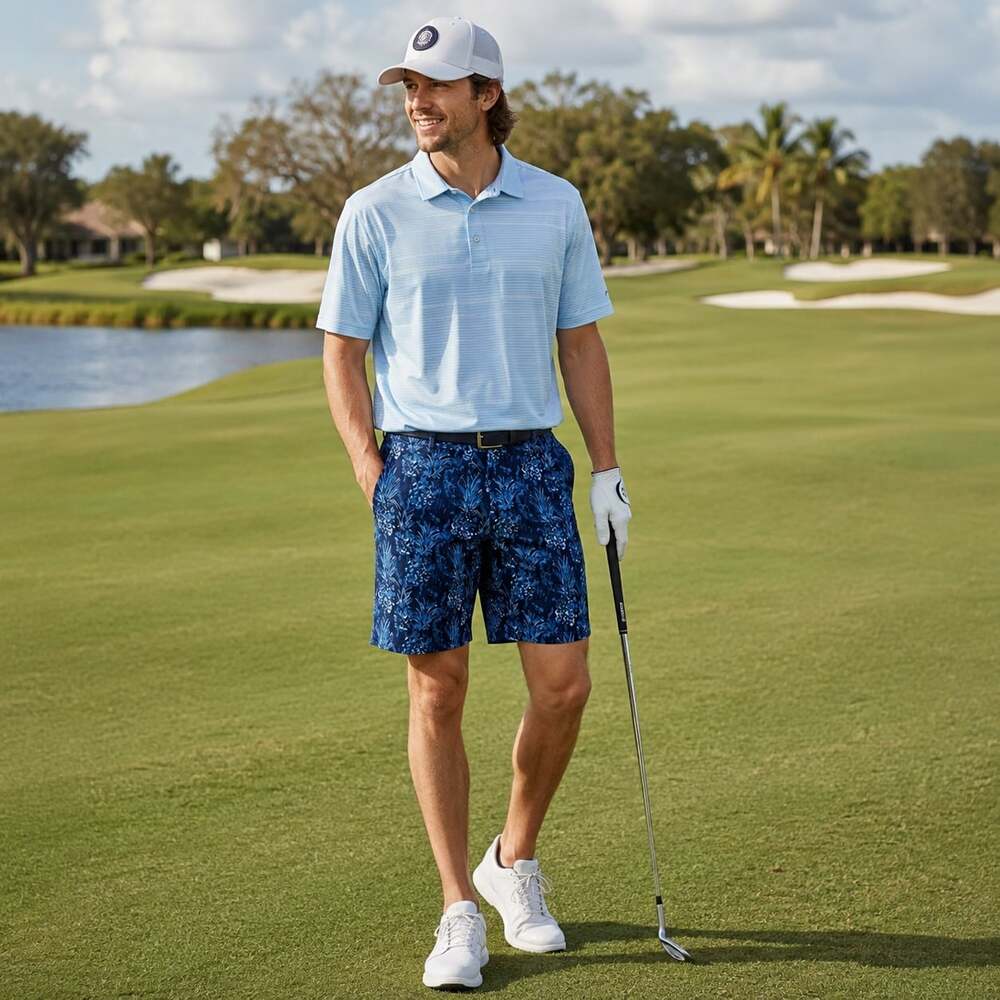 Nicklaus Performance Golf Shorts Men 32 Blue Pineapple Print Stretch Eco Choice